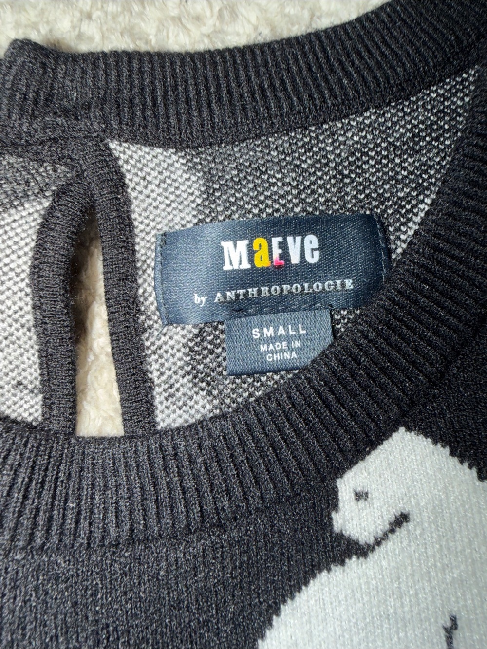 Anthropologie Maeve Black and White Cat Crewneck Sweater - Picture 2 of 2